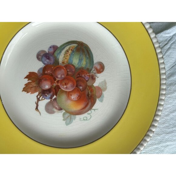 Fondeville Ambassador Ware Orchard Fruit  Plates Yellow Gold Trim England Two 9" - Picture 16 of 16
